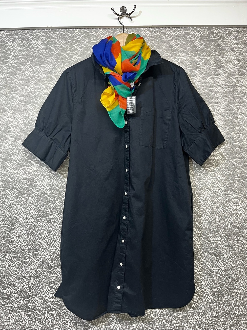 L Old Navy Black Short Sleeve Button Down Shirt Dress
